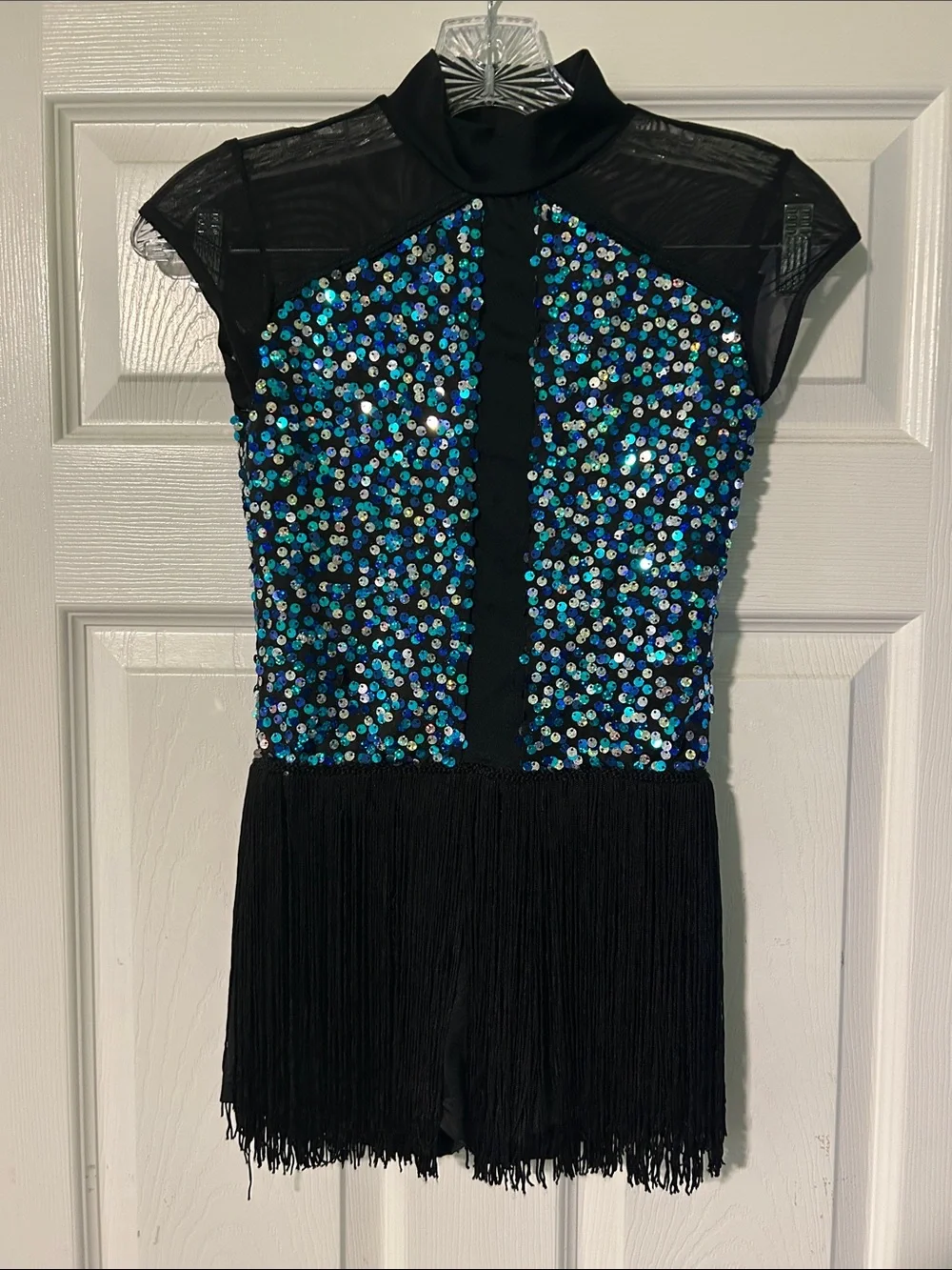 Weissman Black Dance Costume with Blue and Green Sequins